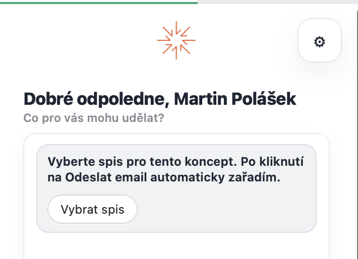 Panel s výzvou k výběru spisu pro koncept