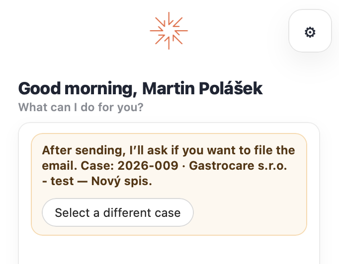 Compose panel with a case selected and the Warn each time message