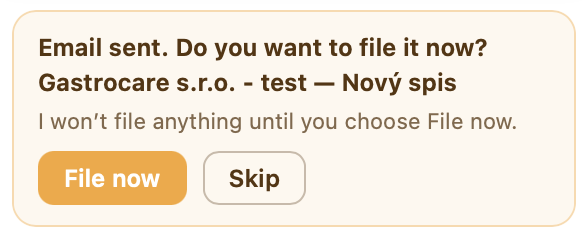 Question whether to file the sent email