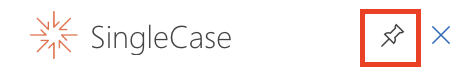 SingleCase taskpane header showing the pin icon highlighted