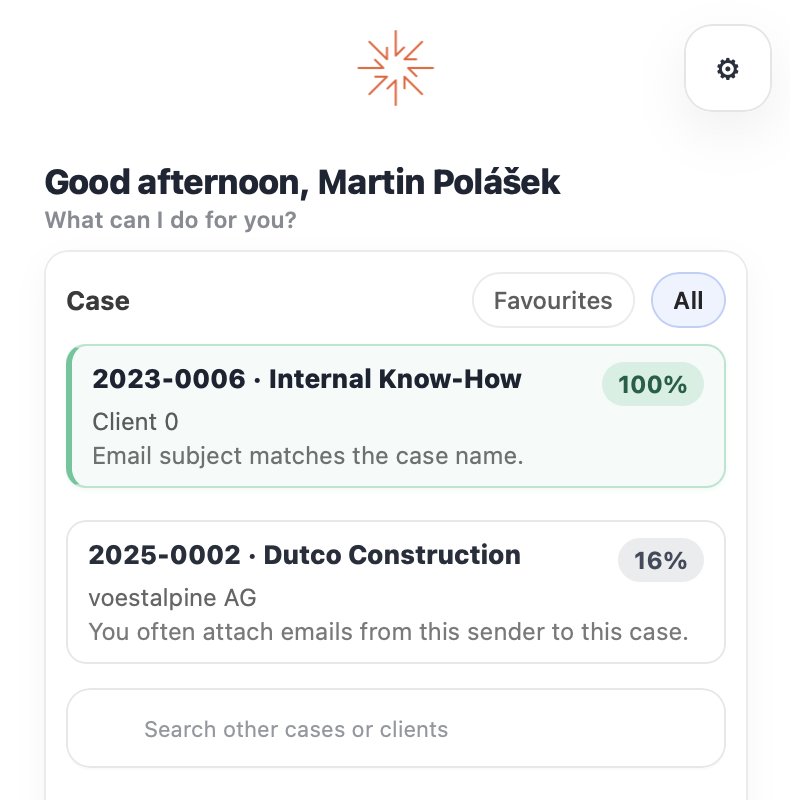 Case suggestions in the add-in